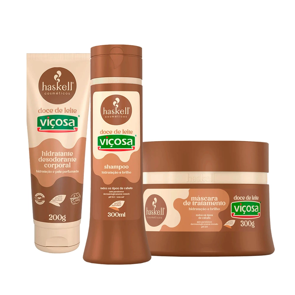 Kit Haskell Doce de Leite Viçosa (Shampoo + Máscara + Hidratante)